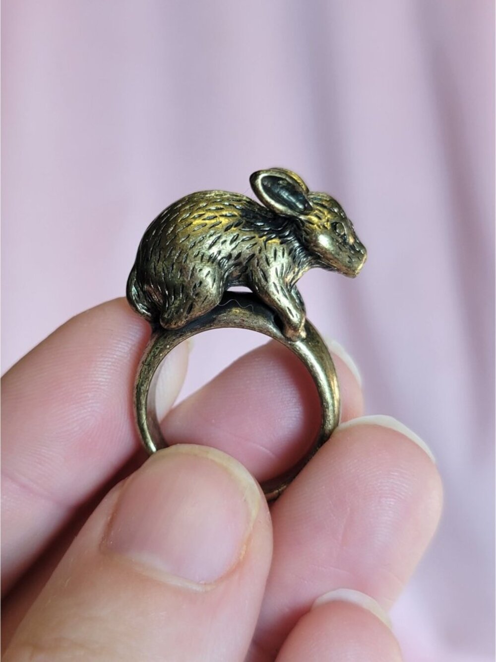 Vintage Brass Bunny Rabbit Easter Spring Size 6 Ring R1